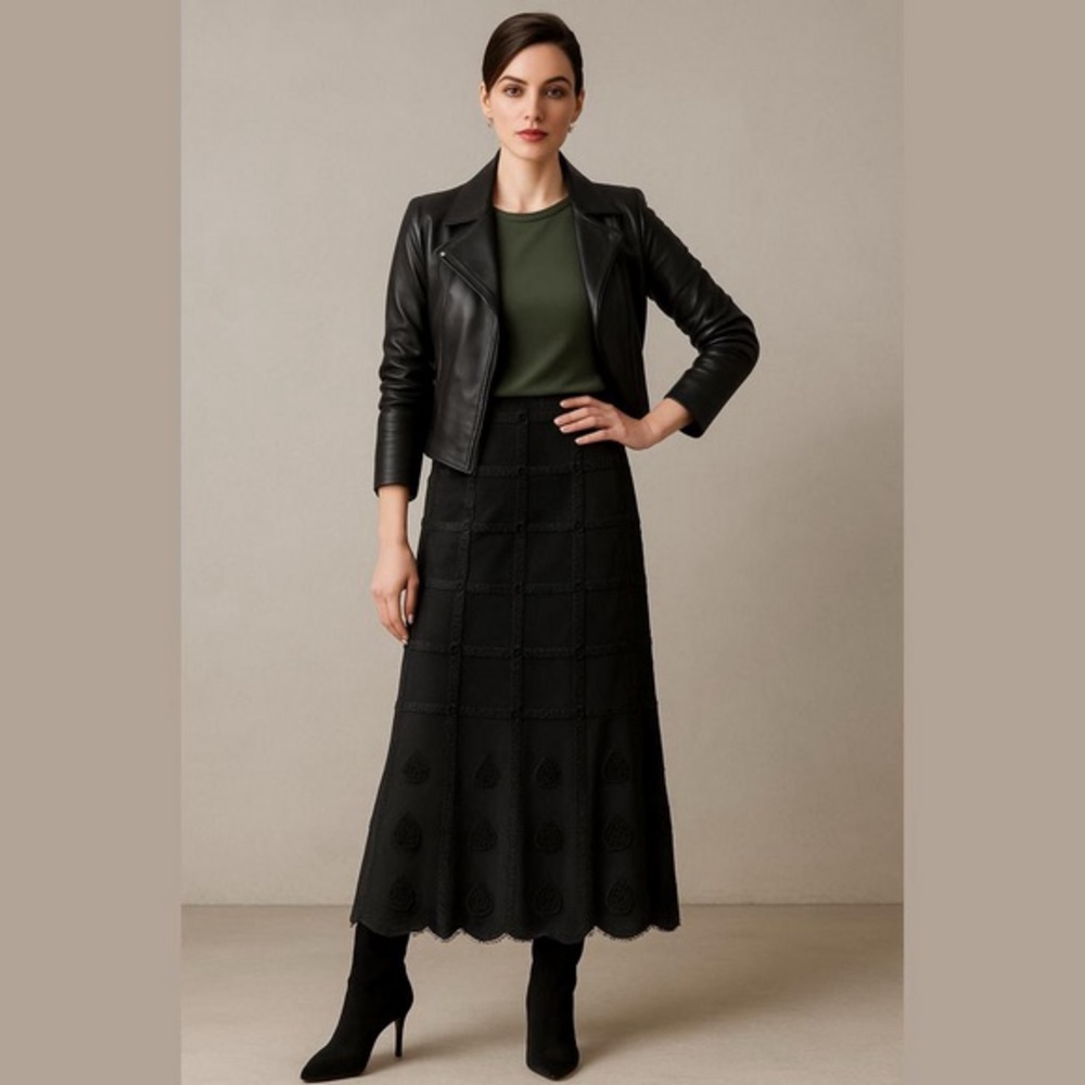 Womens Terra Nostra Skirt Vintage patchwork croc suede leather skirt black